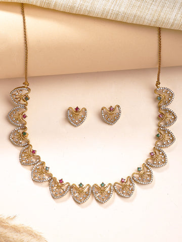 KARATCART Designer Gold-Plated American Diamond Jewellery Set for Women
