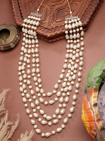 Karatcart Classic Multi Strand Drop White Pearl Maharaja Haar for Men