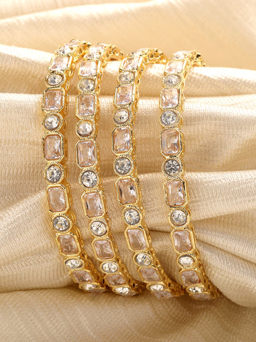 Karatcart Set of 4 American Diamond Studded Gold Plated Bangles for Women