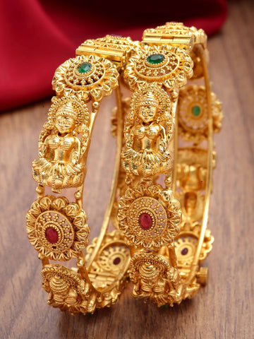 Karatcart Gold Plated Set of 2 Laxmi Mata Temple Bangles for Women