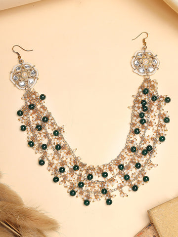Karatcart Designer Gold Plated Multilayered Green Beaded Kundan Hair Chain for Women