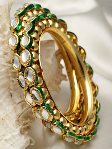 Karatcart Gold Plated Set of 2 Green Meena Bangles for Women