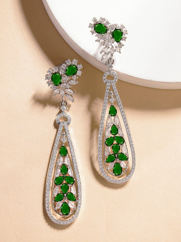 Karatcart Elegant Green American Diamond Drop Earrings for Women