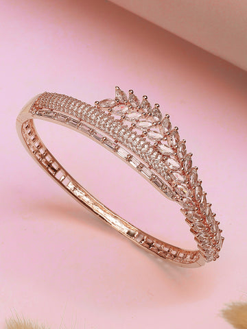 Karatcart Designer Rose Gold Leaf-Shaped American Diamonds Bracelet for Women