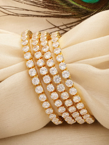 Karatcart Set of 4 Gold Plated Round American Diamond Studded Bangles for Women