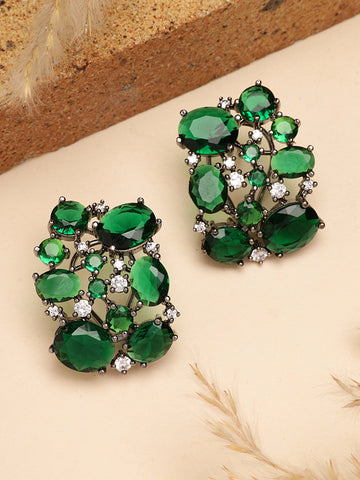 Karatcart Glamorous Green American Diamond Stone Stud Earrings for Women
