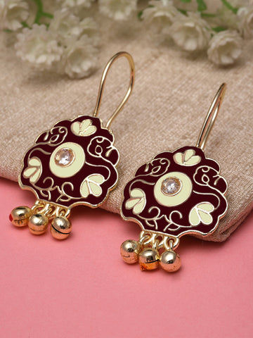 Karatcart Gold Plated Floral Design Brown and Cream Meena Drop Earrings for Women