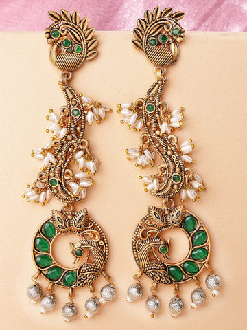 Karatcart Gold Plated Peacock Shape Drop Earrings for Women