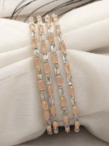 Karatcart Traditional Gold Plated Set of 4 Pink American Diamond Bangles for Women