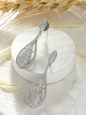 Karatcart Silver Plated Teardrop American Diamond Earrings for Women
