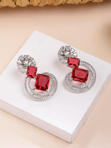 Karatcart Modern Red American Diamond Design Silver-Plated Stud Earrings for Women