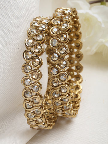 Karatcart Antique Gold Plated Golden Kundan Studded Bangles for Women