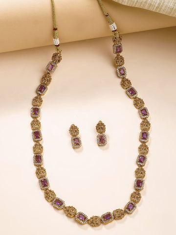KARATCART Traditional Gold-Plated Purple Laxmi Mata Rani Haar Temple Jewellery Set for Women