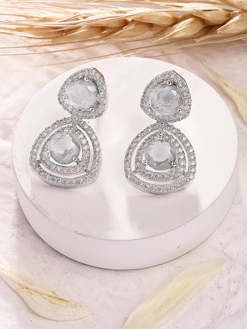 Karatcart Elegant Silver-Tone Teardrop White American Diamond Drop Earrings for Women