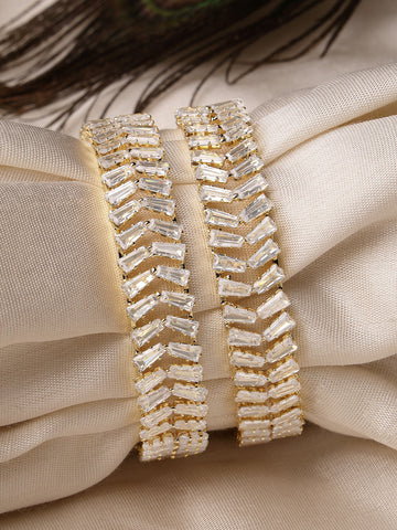 Karatcart Gold Plated Set of 2 American Diamond Studded Bangles for Women