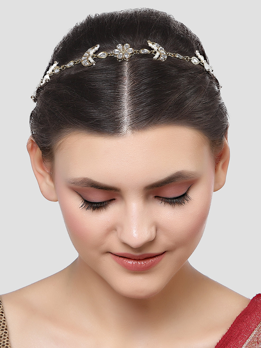 Karatcart Gold Plated Moon Design Kundan Hairband for Women
