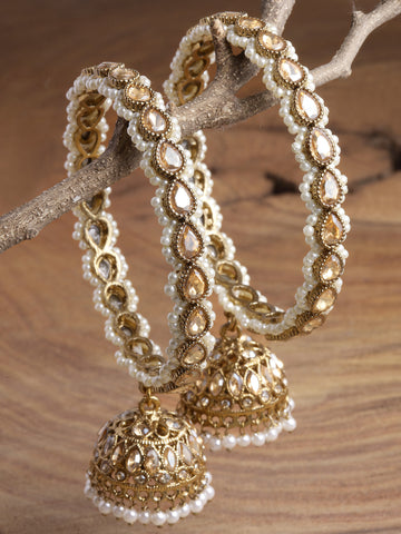 Karatcart Set of 2 Gold Plated Kundan Studded Jhumki Bangles Set for Women