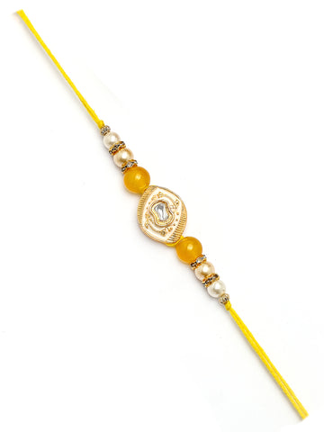 Karatcart Set of 2 White and Light Green Enamel Kundan Rakhi for Brother with Roli & Chawal