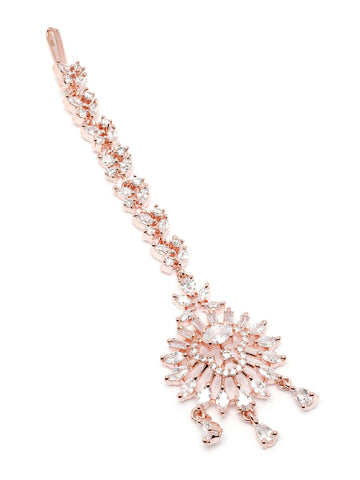Karatcart Rose Gold-Plated American Diamond Studded Maangtikka for Women