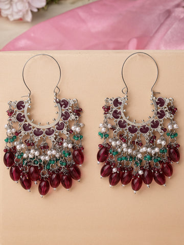 Karatcart Oxidised Silver Purple and Green Crystal Drop Earrings for Women