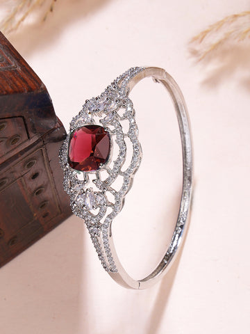 Karatcart Elegant Silver Plated Red American Diamond Designer Bracelet for Women
