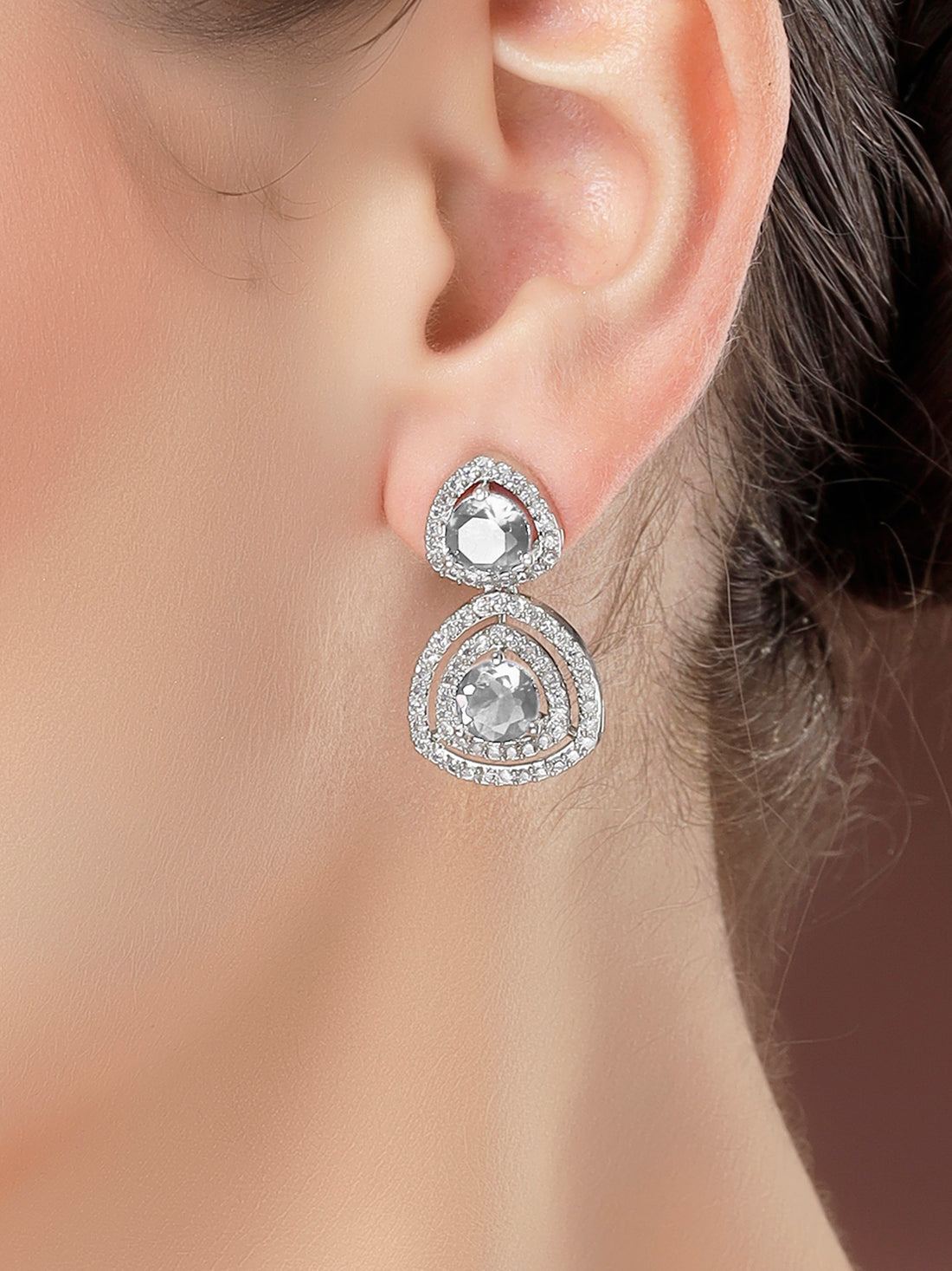 Karatcart Elegant Silver-Tone Teardrop White American Diamond Drop Earrings for Women