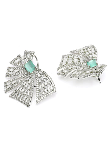 Karatcart Designer Lime Green American Diamond Floral Stud Earrings for Women