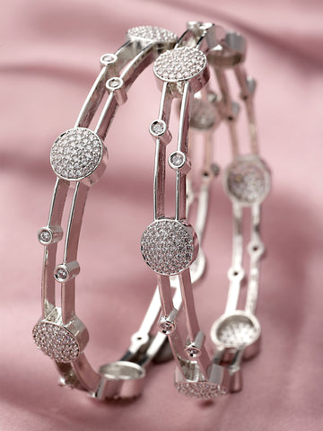 Karatcart Set of 2 Silver-Plated Cubic Zirconia Bangles for Women