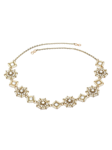 Karatcart Gold Plated Floral Kundan and Pearl Bridal Hairband for Women