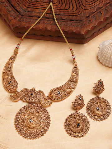 Karatcart Antique Gold Plated Stone Studded Necklace Set for Women