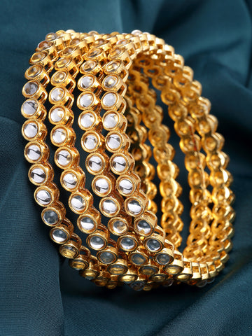 Karatcart Set of 4 Gold Plated Round Shape White Kundan Studded Bangles for Women