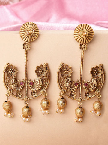 Karatcart Gold Plated Peacock Design Drop Earrings for Women