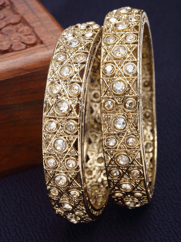Karatcart Antique Gold Plated Star Design Kundan Studded Bangles for Women