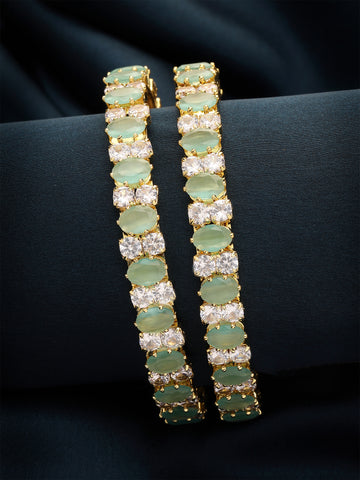 Karatcart Set of 2 Lime Green CZ Studded Gold Plated Bangles for Women