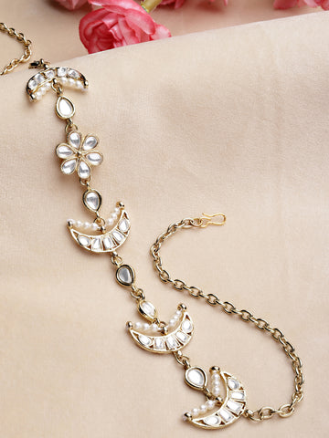 Karatcart Gold Plated Moon Design Kundan Hairband for Women