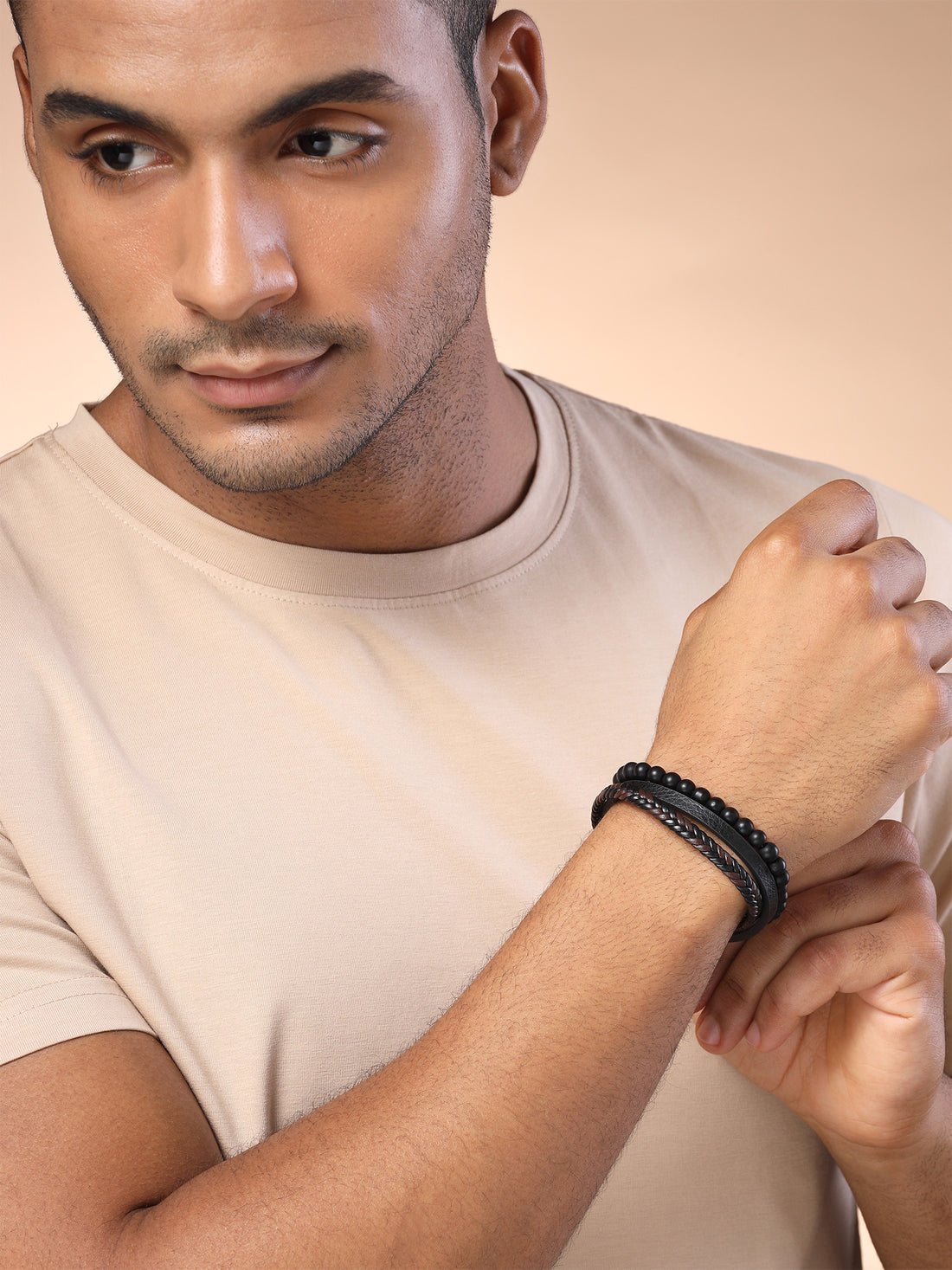 Bohey by KARATCART Black and Silver Link Bracelet for Men