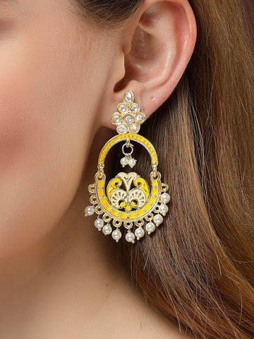 Karatcart Gold Plated Yellow Meena Dangler Earrings for Women