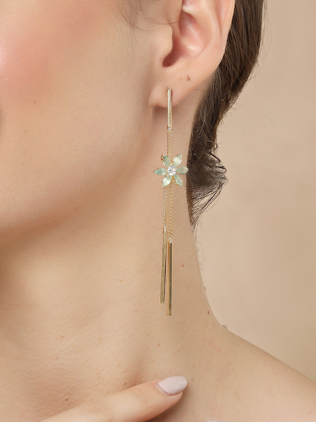 Bohey by KARATCART Gold-Plated Contemporary Sea Green Drop Earrings for Women