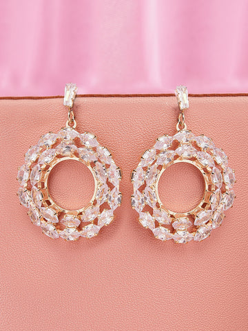 Bohey by KARATCART Gold Plated Cubic Zirconia Round Dangler Earrings for Women