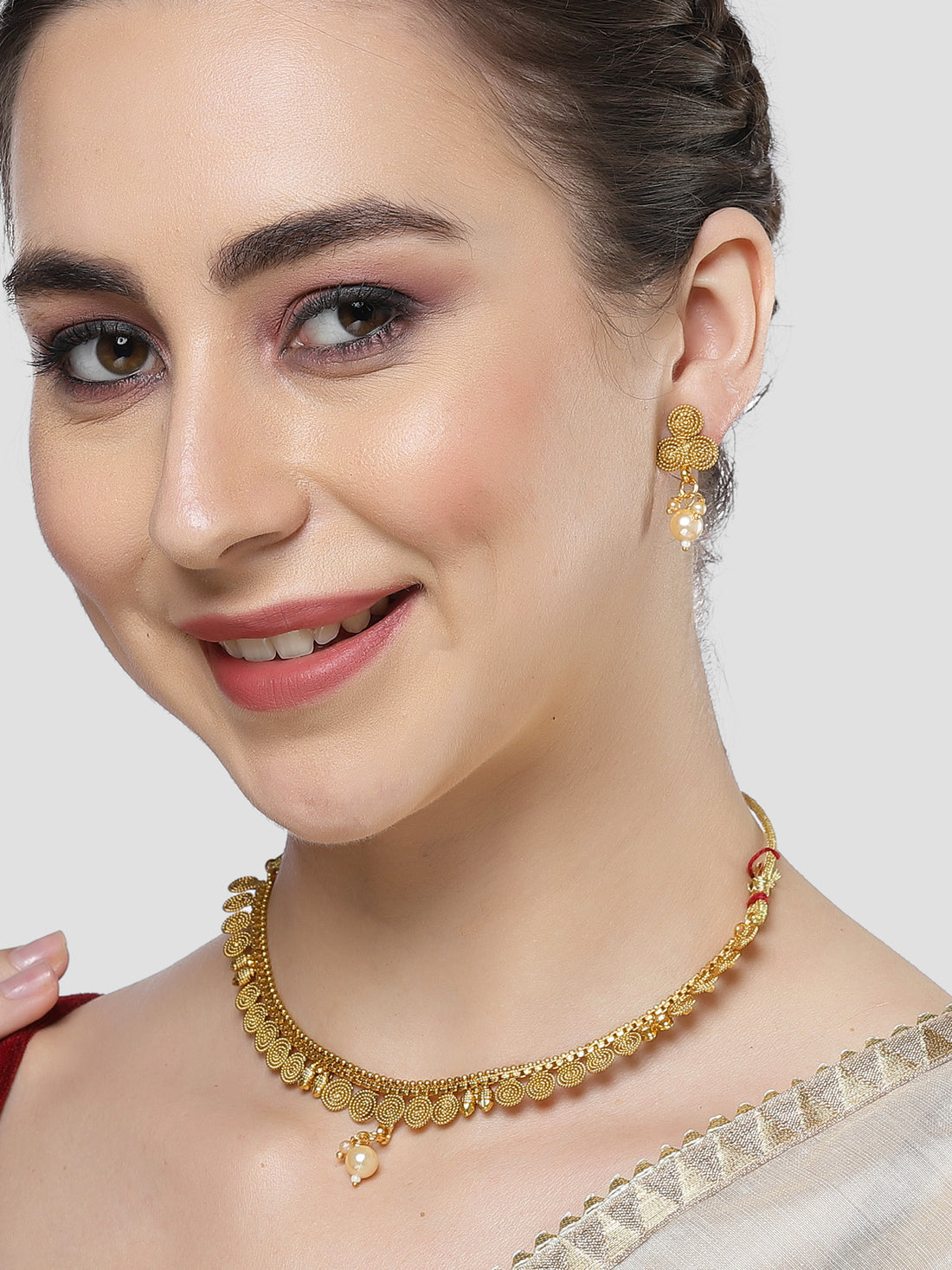 Karatcart Gold-Plated Pearl Studded Necklace Set for Women