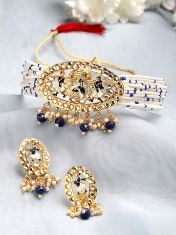 Karatcart Gold Plated Blue Dulhan Doli Design Choker Necklace Set for Women