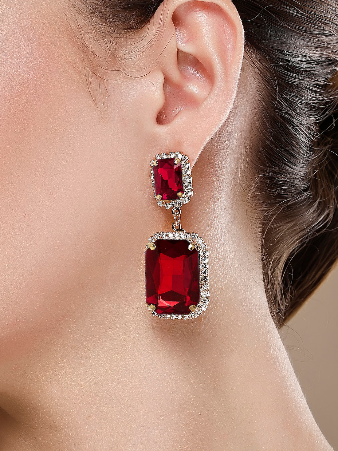 Bohey by KARATCART Gold-Plated Contemporary Red Drop Earrings for Women