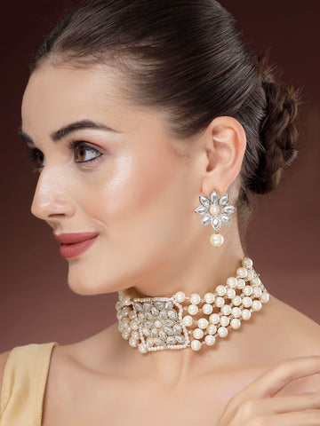 Karatcart Gold Plated Pearl Choker Jewellery Set for Women