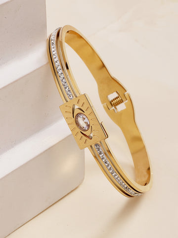 Bohey by KARATCART Gold-Plated Evil Eye Cubic Zirconia Bangle-Style Bracelet for Women