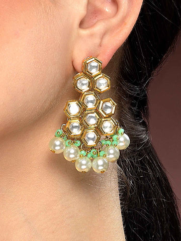 Karatcart Gold Plated Bee Hive Design Polki Kundan Drop Earrings for Women