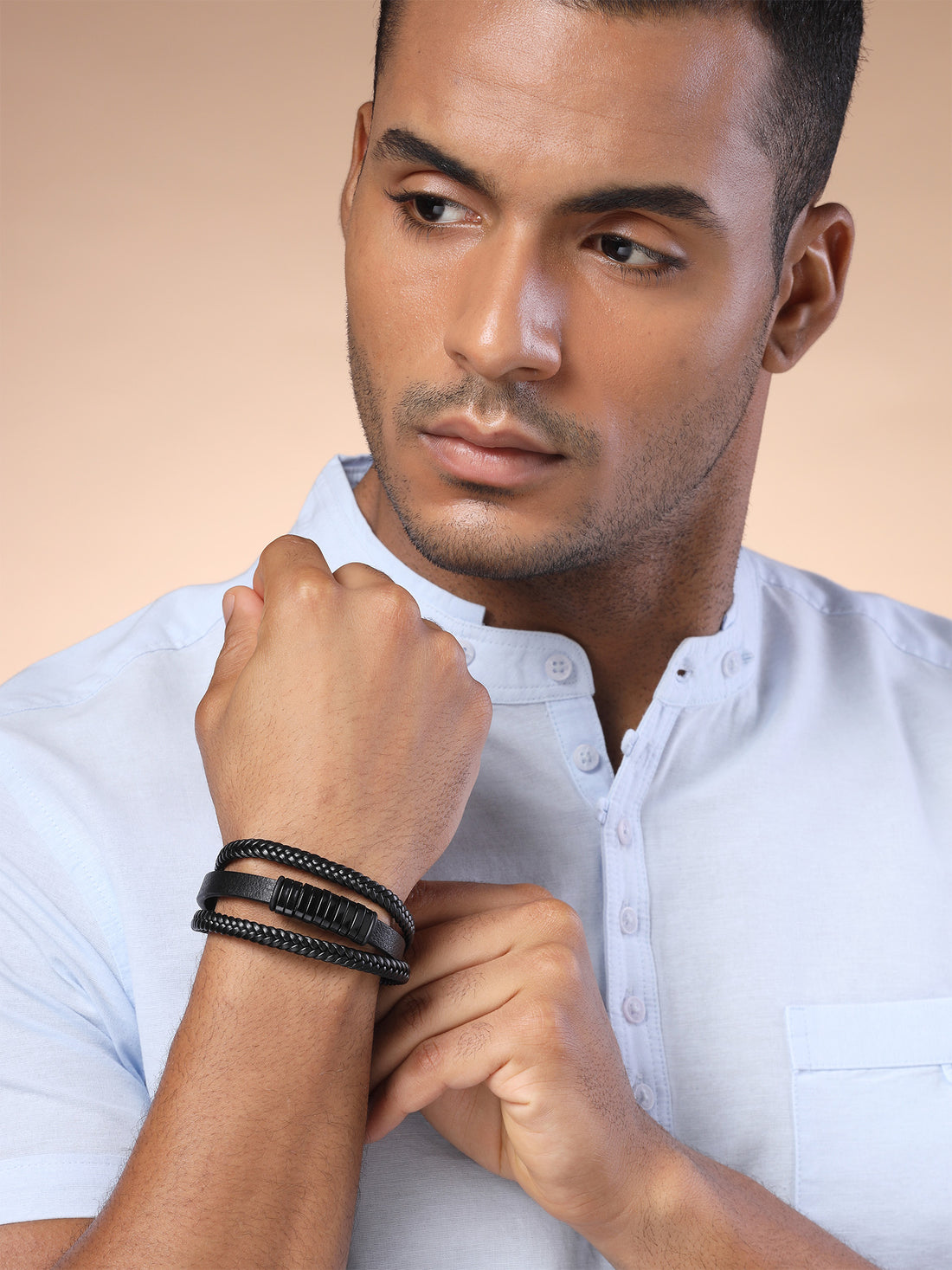 Bohey by KARATCART Men Leather Multistrand Wraparound Bracelet