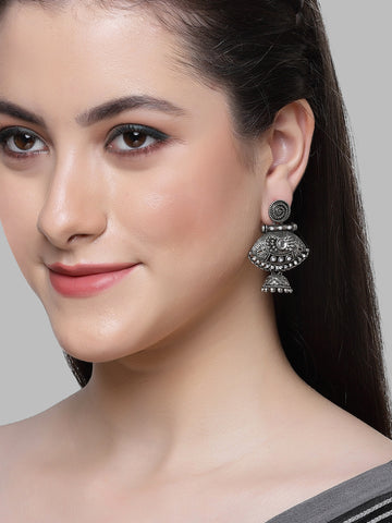 Karatcart Oxidised Silver Pearl and Kundan Studded Drop Jhumki Earrings for Women