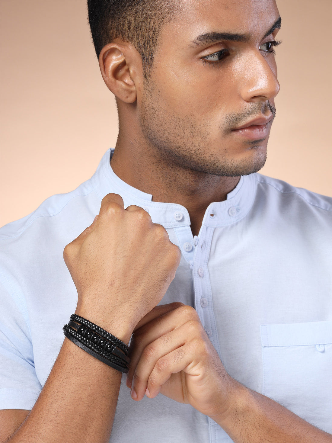 Bohey by KARATCART Men Leather Multistrand Wraparound Bracelet