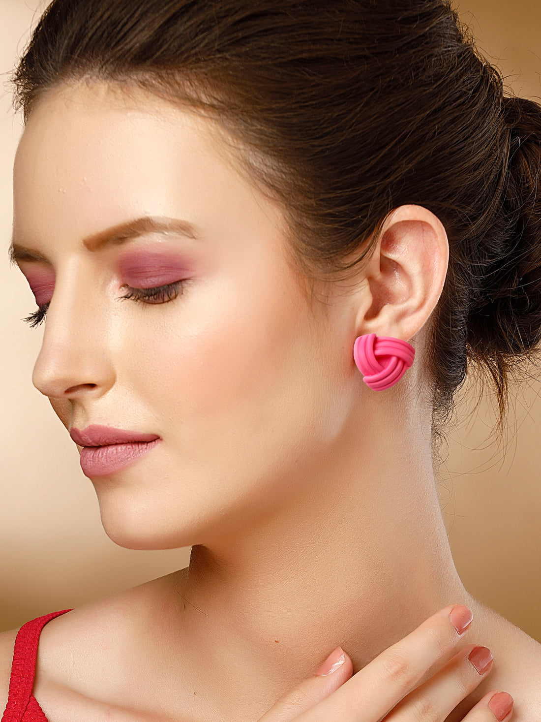 Bohey by KARATCART Set of 2 Pink and Lime Green Resin Stud Combo Earrings