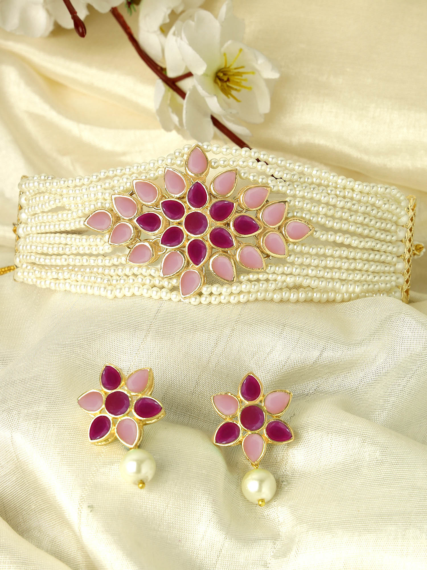 KARATCART Gold Plated Kundan Choker Red Jewellery Set for Women